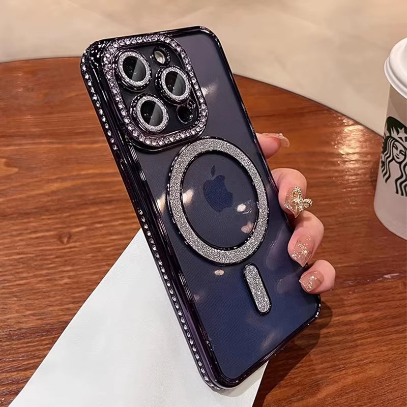 Dazzling Glitter Diamond iPhone Case with Magnetic Charging - Perfect for iPhone 12-17 Pro Max and Plus