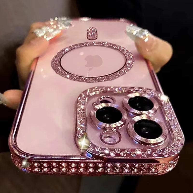 Dazzling Glitter Diamond iPhone Case with Magnetic Charging - Perfect for iPhone 12-17 Pro Max and Plus
