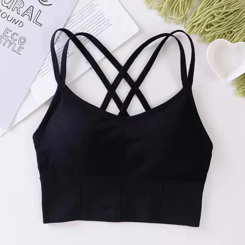Elevate Your Workout with Our Women's Back Cross Strap Tank Top - Stylish Push Up Sports Bra for Running and Fitness - Breathable Soft Yoga Bra in Chic Solid Colors