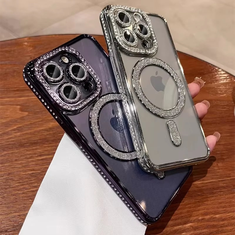 Dazzling Glitter Diamond iPhone Case with Magnetic Charging - Perfect for iPhone 12-17 Pro Max and Plus